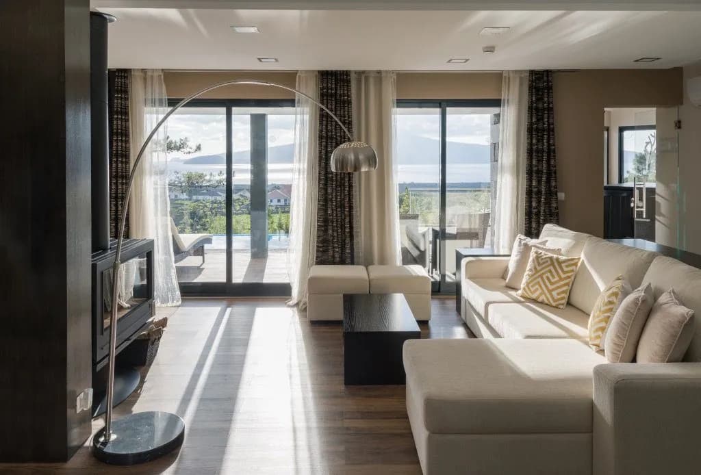 Elegant dining area with views of the surrounding landscape