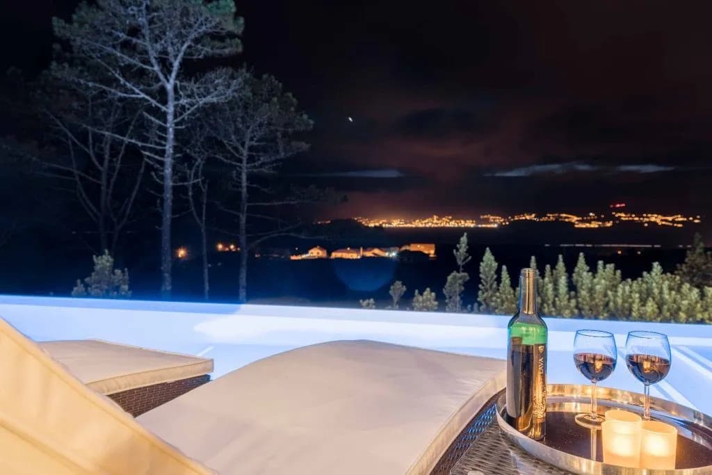 Evening ambiance at the heated infinity pool